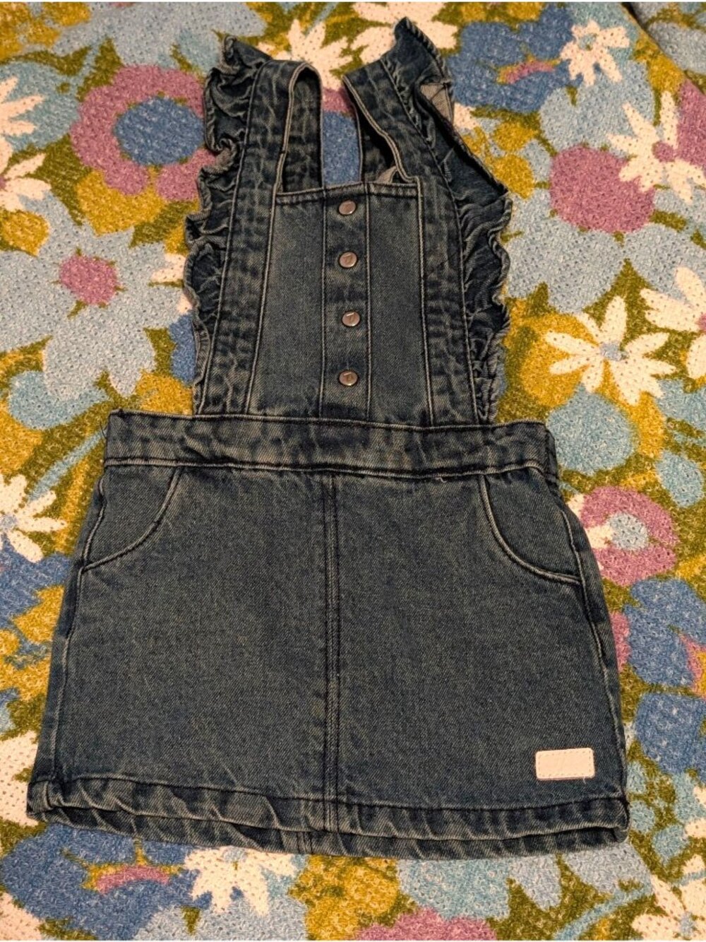 7 For All Mankind Baby Denim Dress With Ruffle Straps & Button Front 12M 100% Co
